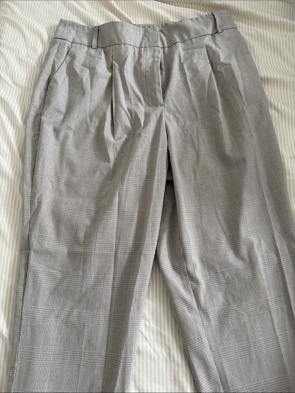 Tailored Gray Plaid High-Rise Pleated Dress Pants